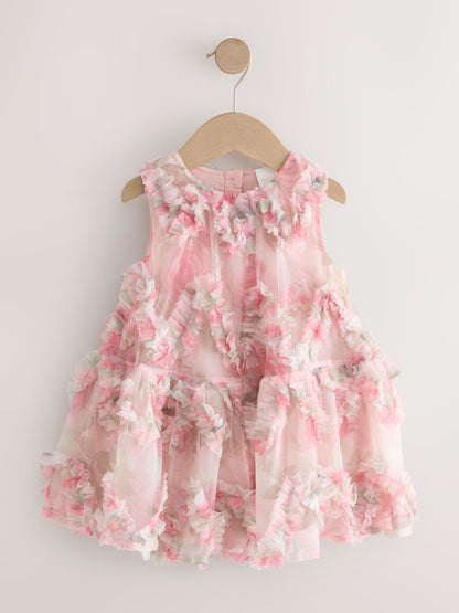 Pink Floral Sleeveless Mesh Dress (3mths-7yrs) image 5