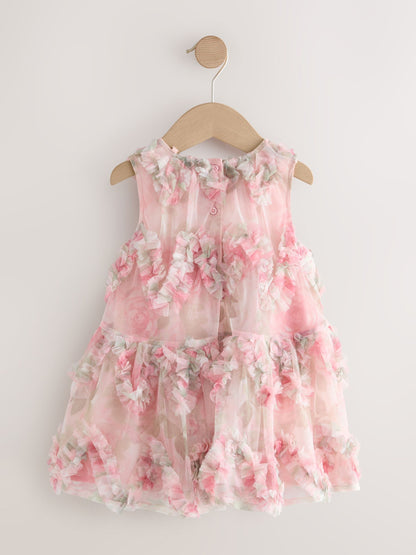 Pink Floral Sleeveless Mesh Dress (3mths-7yrs) image 6