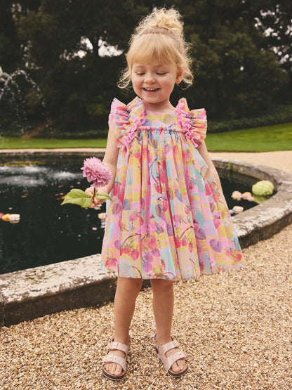 Pink Ruffle Shoulder Mesh Dress (3mths-7yrs) image 1
