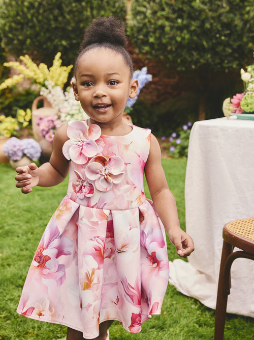 Dsiney Kidz - Pink Floral Scuba Occasion Dress (3mths-7yrs) image 1