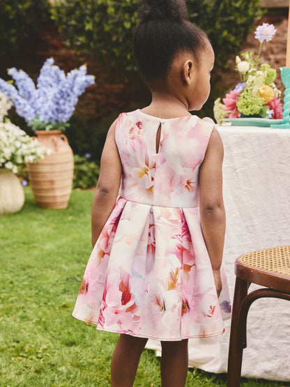 Pink Floral Scuba Occasion Dress (3mths-7yrs) image 3