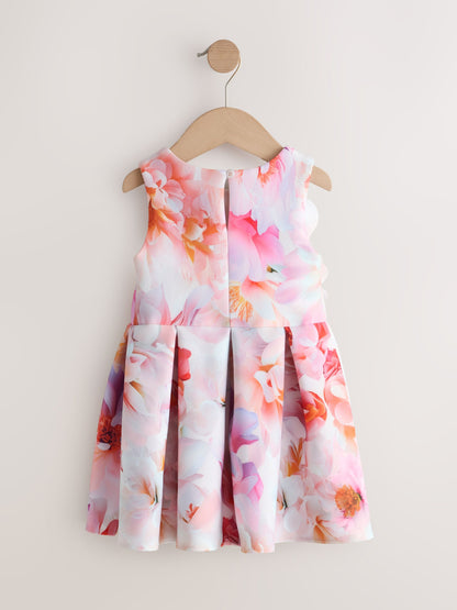Pink Floral Scuba Occasion Dress (3mths-7yrs) image 6