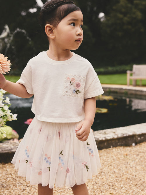 White Embroidered Top & Skirt Set (3mths-7yrs) image 1