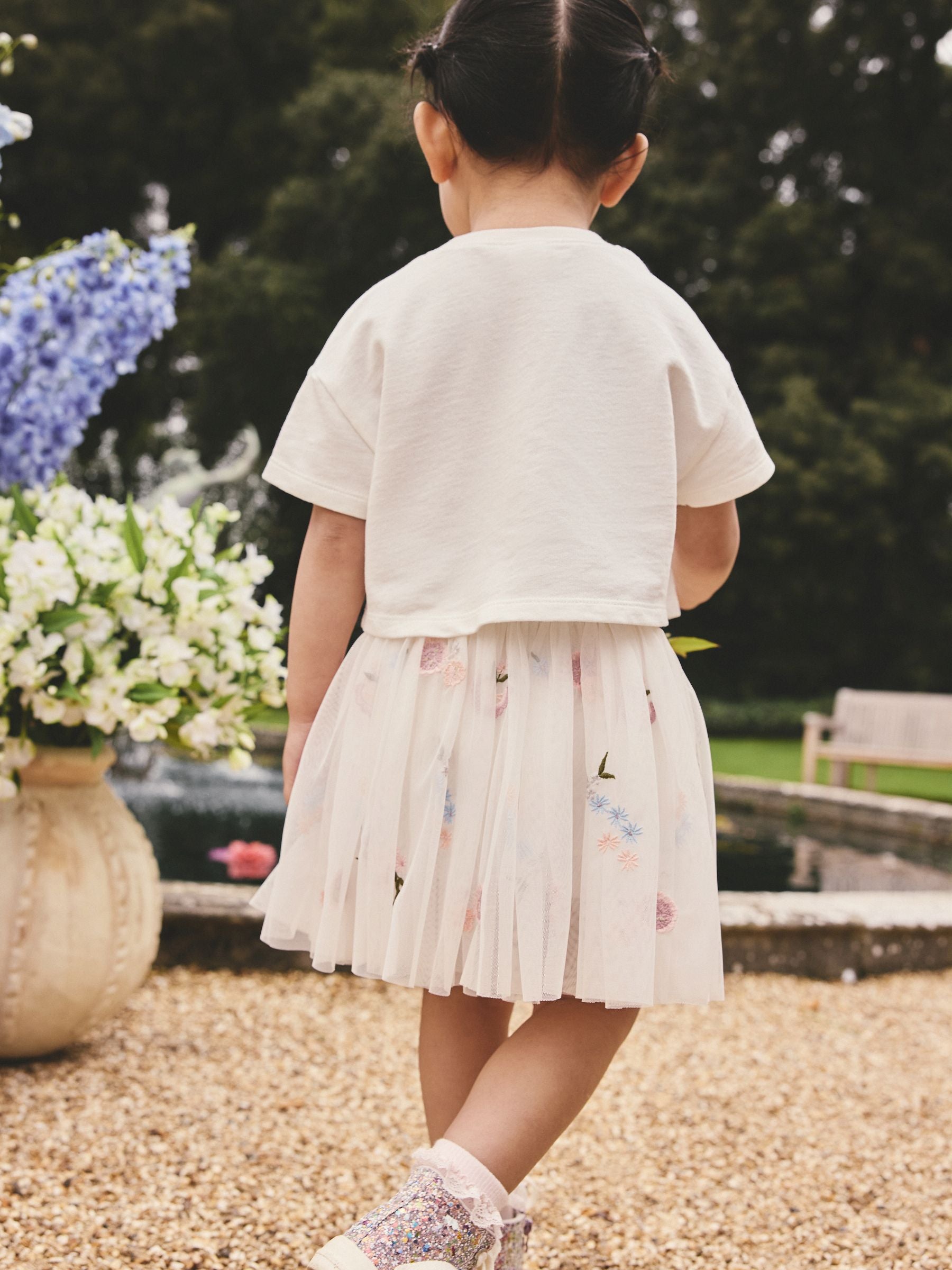 White Embroidered Top & Skirt Set (3mths-7yrs) image 3