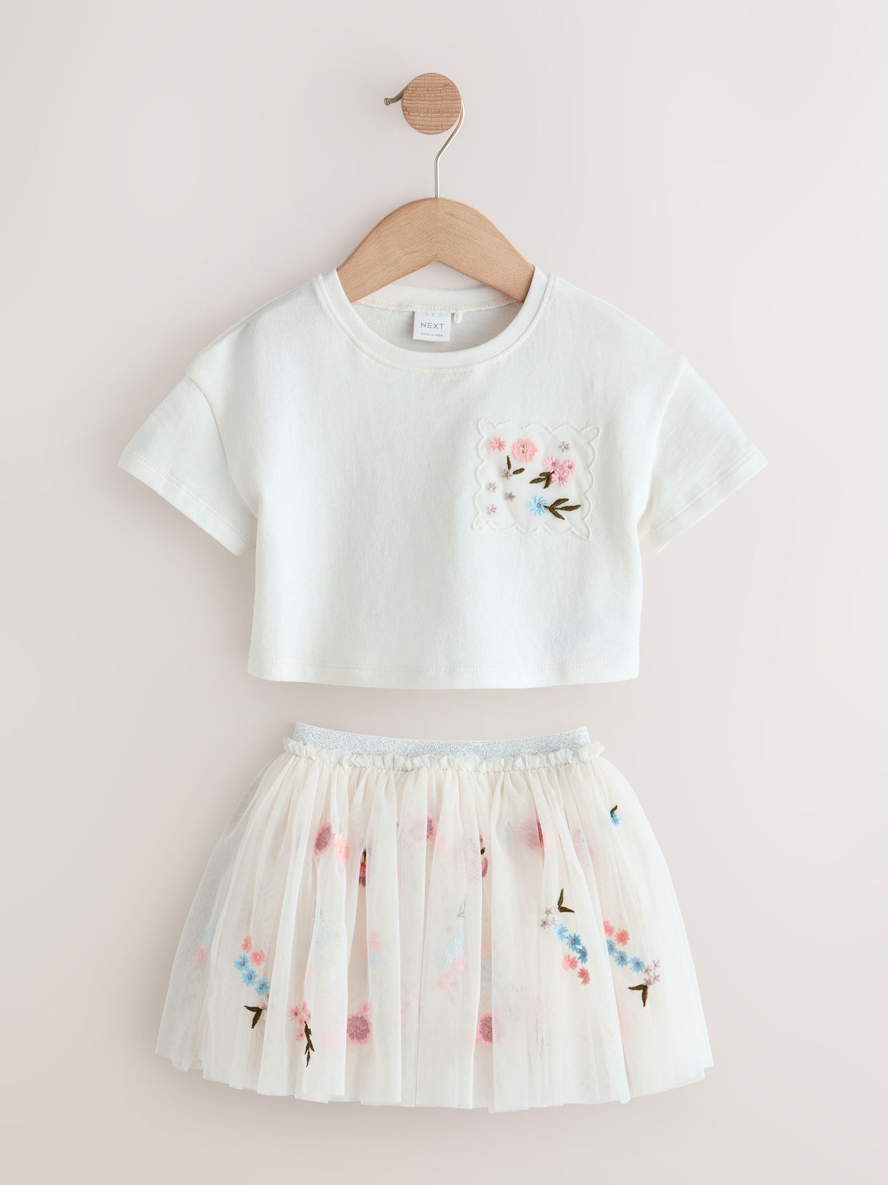 White Embroidered Top & Skirt Set (3mths-7yrs) image 5