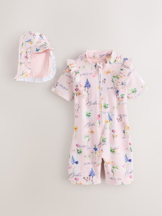 Baker by Ted Baker Floral All-In-One Swimsuit & Hat Set image 1