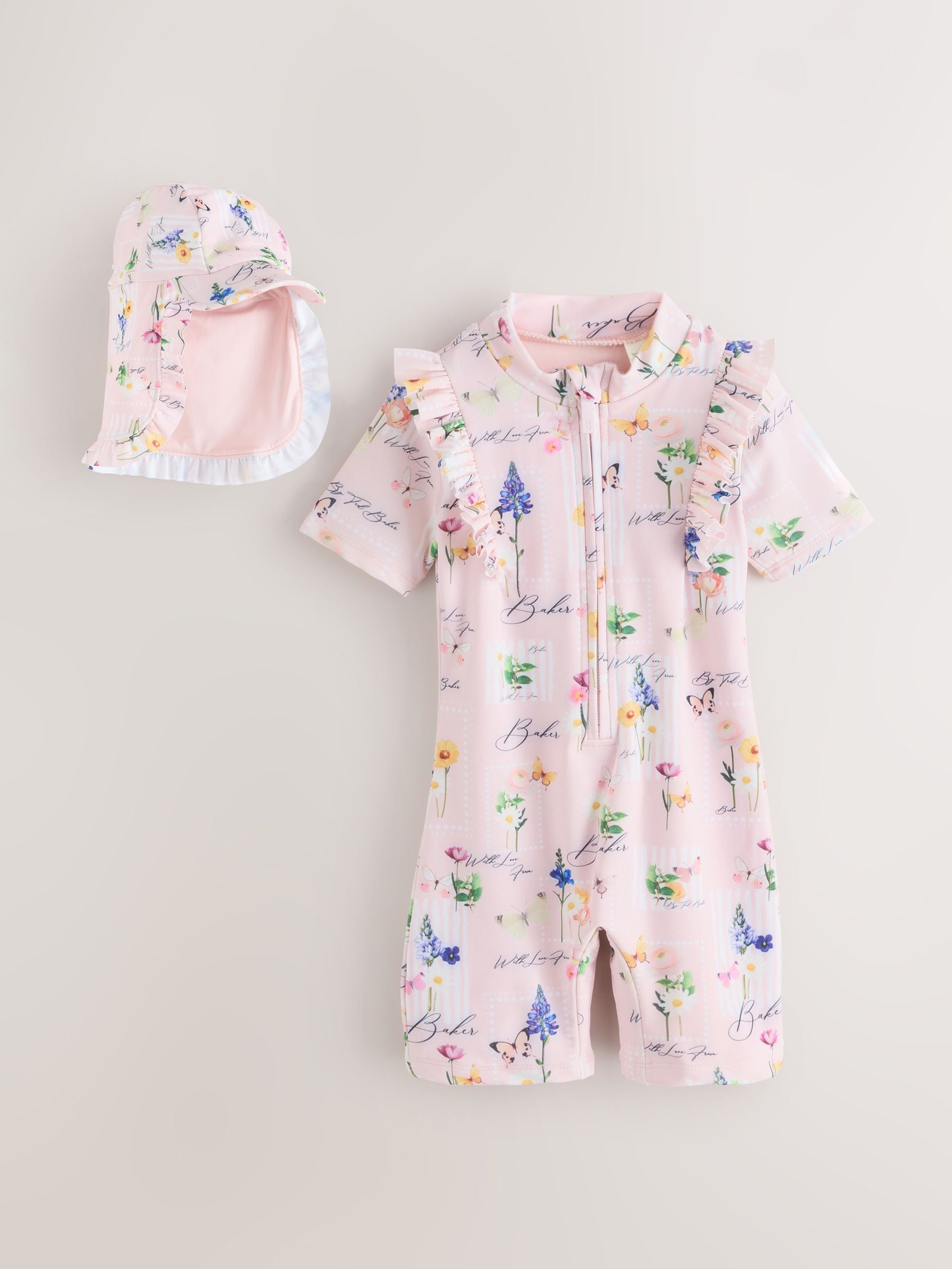 Baker by Ted Baker Floral All-In-One Swimsuit & Hat Set image 1