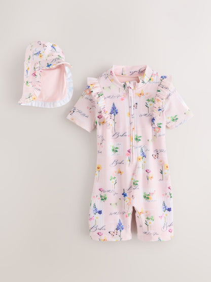 Baker by Ted Baker Floral All-In-One Swimsuit & Hat Set image 1