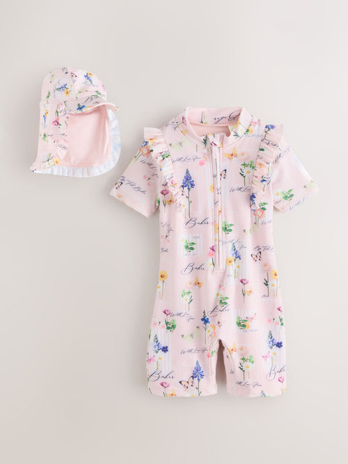 Baker by Ted Baker Floral All-In-One Swimsuit & Hat Set image 1