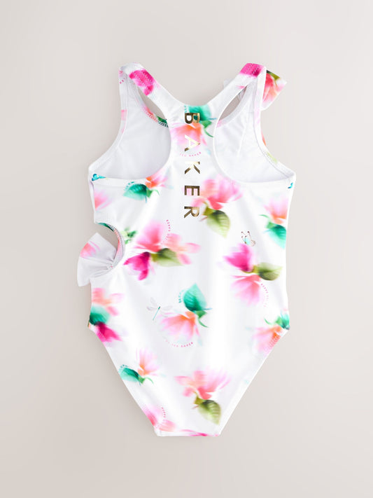 Baker by Ted Baker Pink Cut Out Floral Swimsuit & Hair Scrunchie image 2