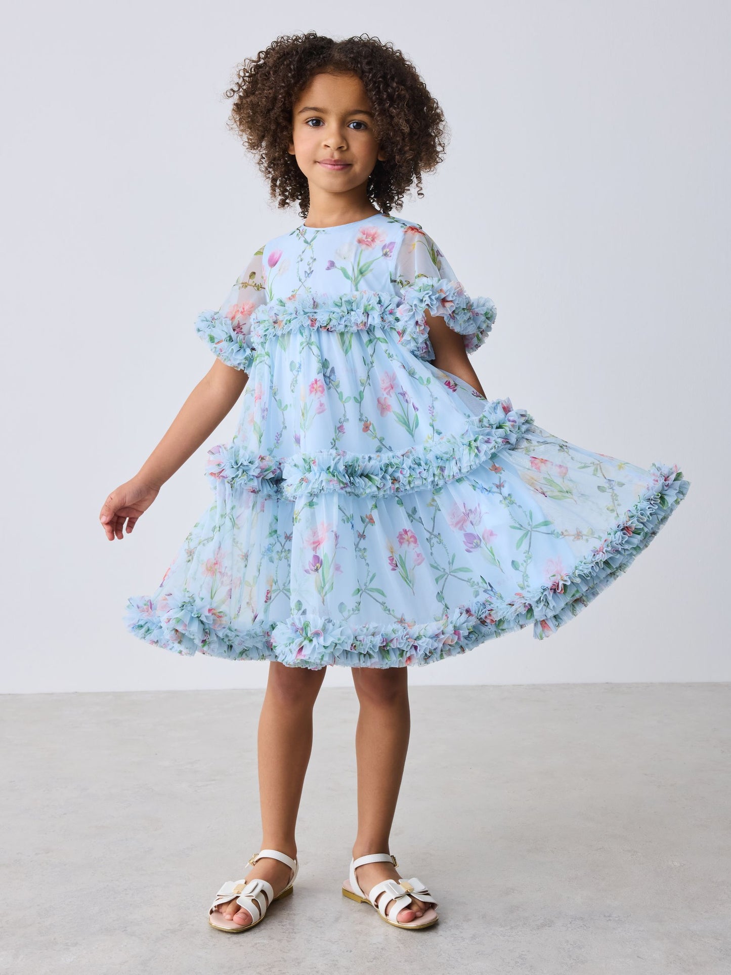 Baker by Ted Baker Blue Floral Ruffle Tiered Mesh Dress image 1
