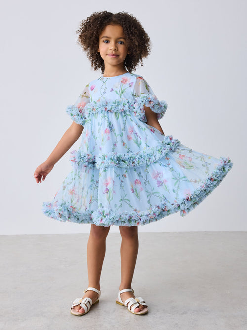 Baker by Ted Baker Blue Floral Ruffle Tiered Mesh Dress image 1