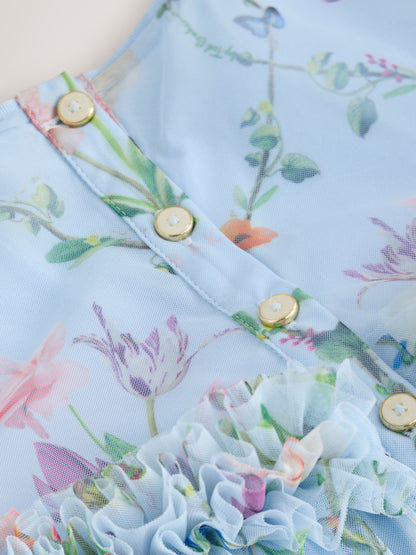 Baker by Ted Baker Blue Floral Ruffle Tiered Mesh Dress image 10