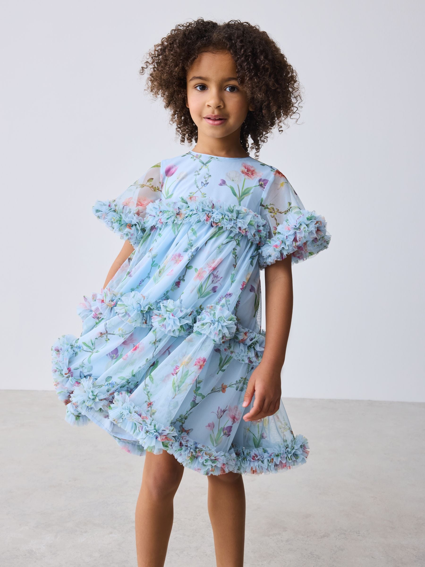 Baker by Ted Baker Blue Floral Ruffle Tiered Mesh Dress image 2