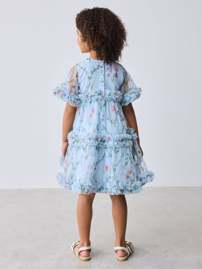 Baker by Ted Baker Blue Floral Ruffle Tiered Mesh Dress image 3