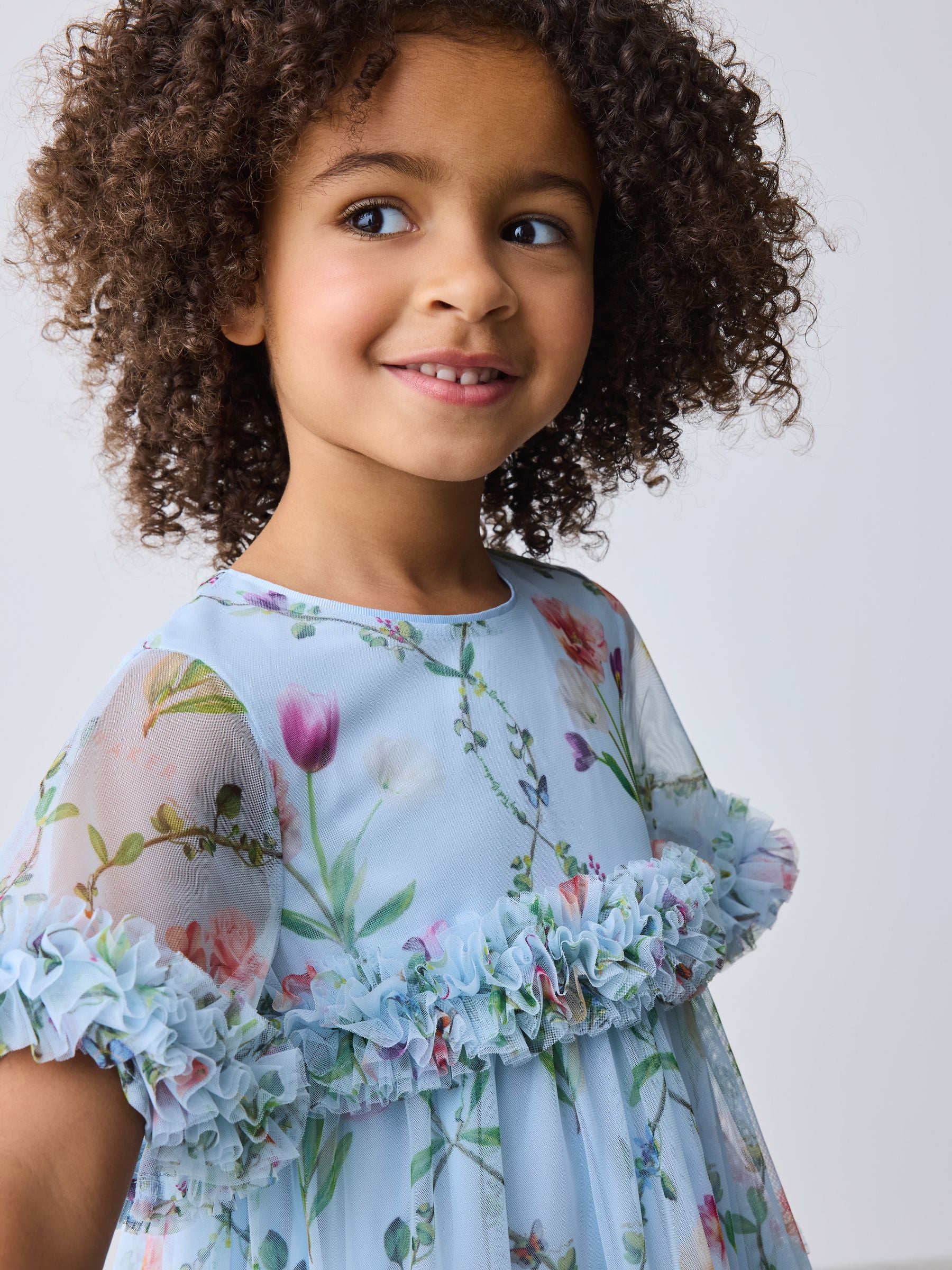 Baker by Ted Baker Blue Floral Ruffle Tiered Mesh Dress image 4