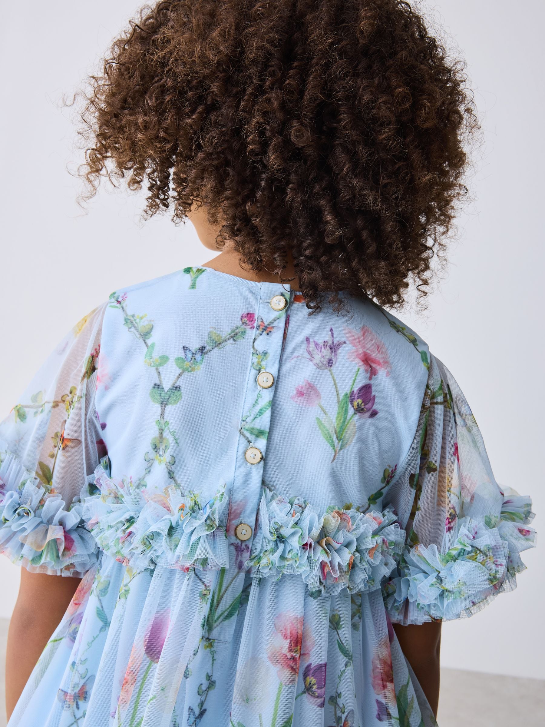 Baker by Ted Baker Blue Floral Ruffle Tiered Mesh Dress image 5