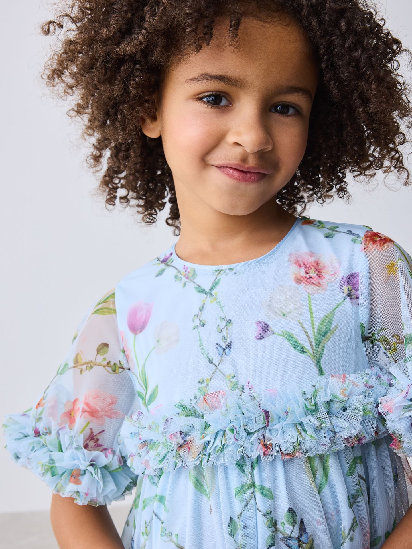Baker by Ted Baker Blue Floral Ruffle Tiered Mesh Dress image 6
