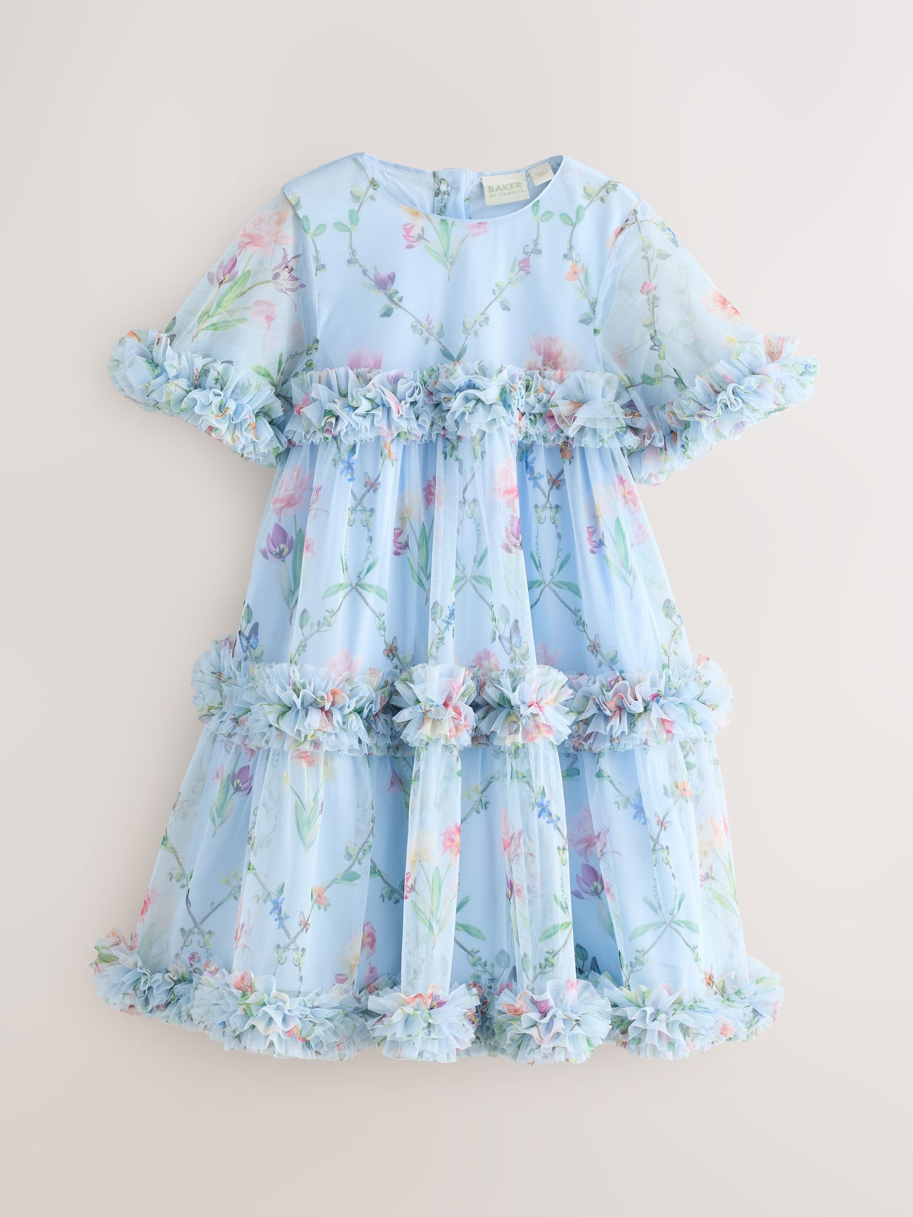 Baker by Ted Baker Blue Floral Ruffle Tiered Mesh Dress image 7
