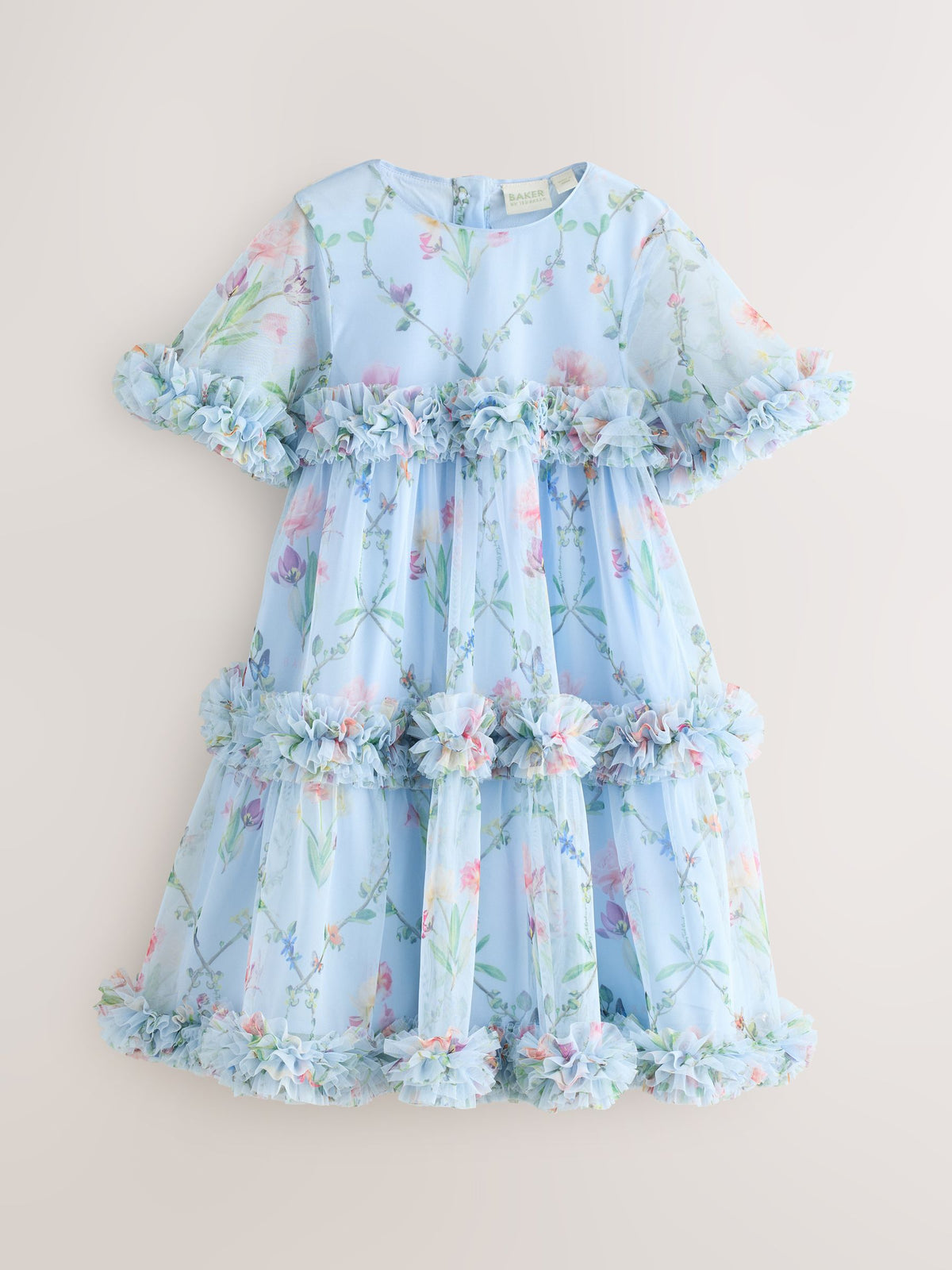 Baker by Ted Baker Blue Floral Ruffle Tiered Mesh Dress image 7