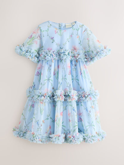 Baker by Ted Baker Blue Floral Ruffle Tiered Mesh Dress image 7