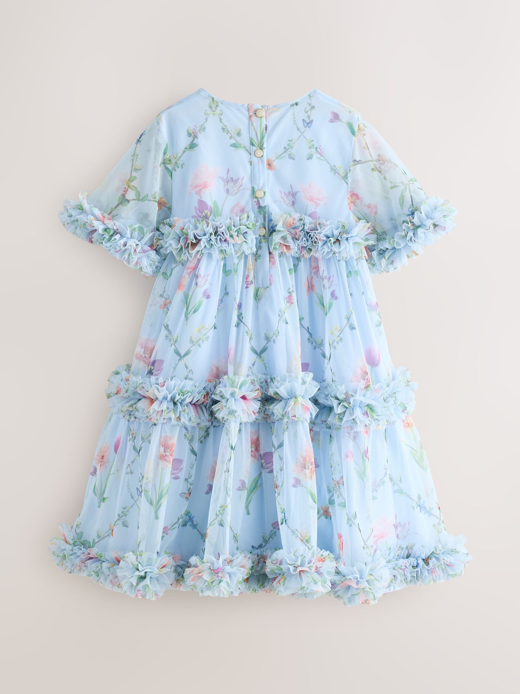 Baker by Ted Baker Blue Floral Ruffle Tiered Mesh Dress image 8