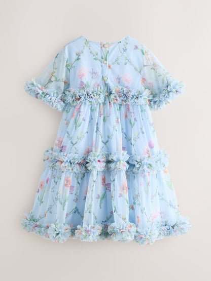 Baker by Ted Baker Blue Floral Ruffle Tiered Mesh Dress image 8