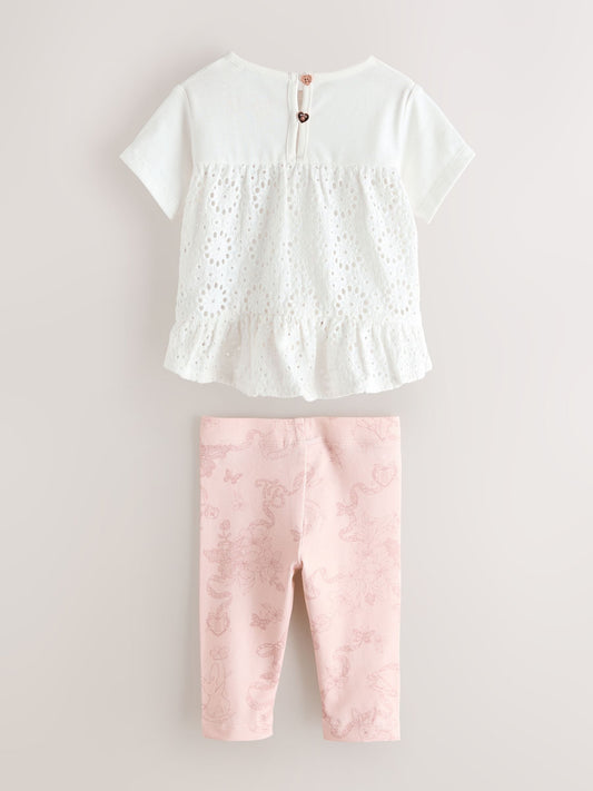 Baker by Ted Baker 2 Piece Broderie Back Peplum Pink T-Shirt & Leggings Set image 3