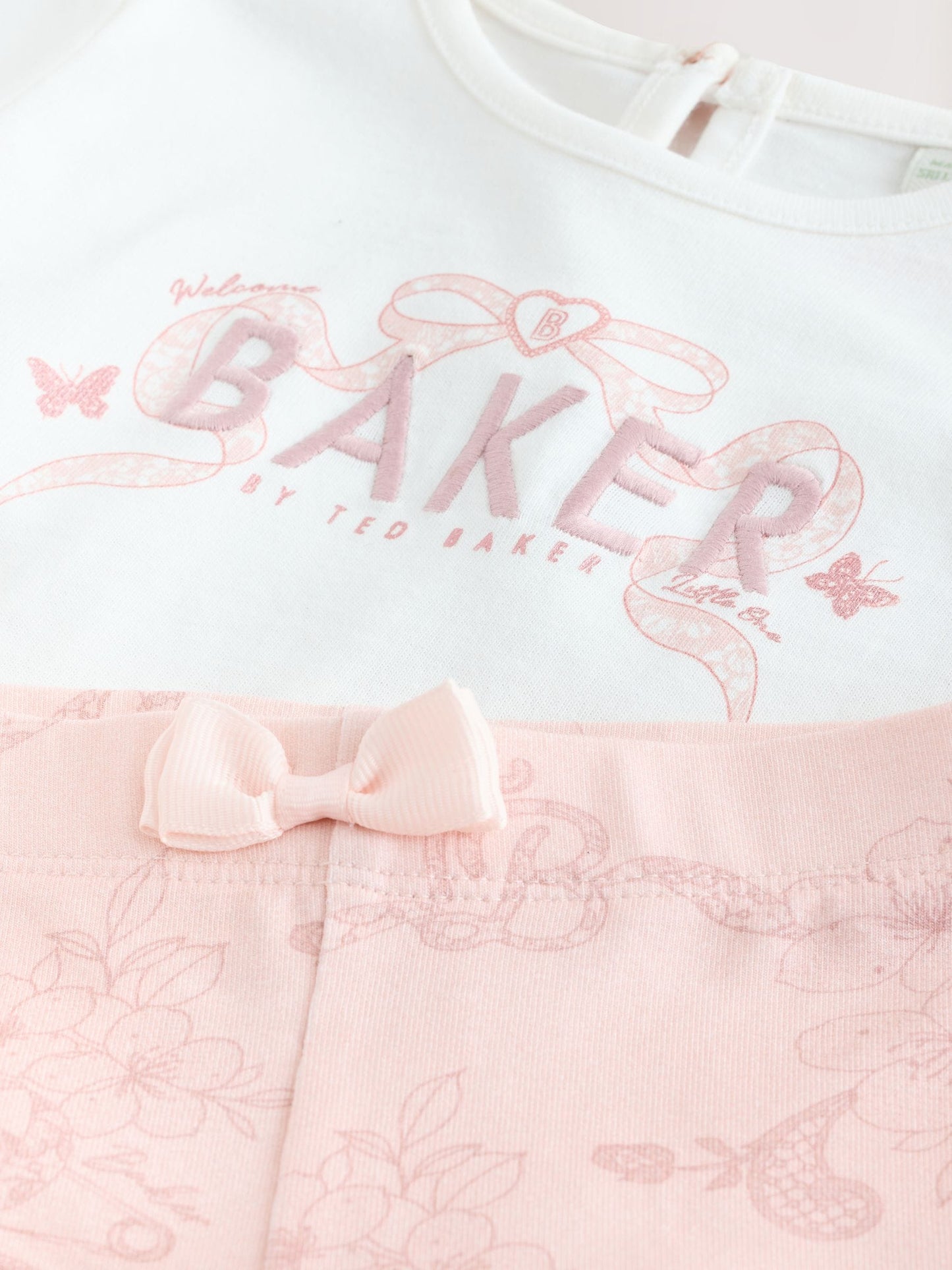 Baker by Ted Baker 2 Piece Broderie Back Peplum Pink T-Shirt & Leggings Set image 3