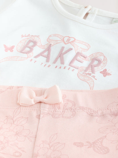 Baker by Ted Baker 2 Piece Broderie Back Peplum Pink T-Shirt & Leggings Set image 3