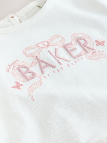 Baker by Ted Baker 2 Piece Broderie Back Peplum Pink T-Shirt & Leggings Set image 4