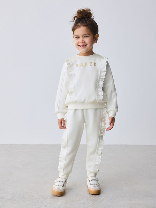 Baker by Ted Baker Cream 2 Piece Lace Trim Sweater & Joggers Set image 1