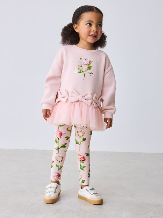 Baker by Ted Baker 2 Piece Bow Mesh Hem Sweat Top & Leggings Set image 1