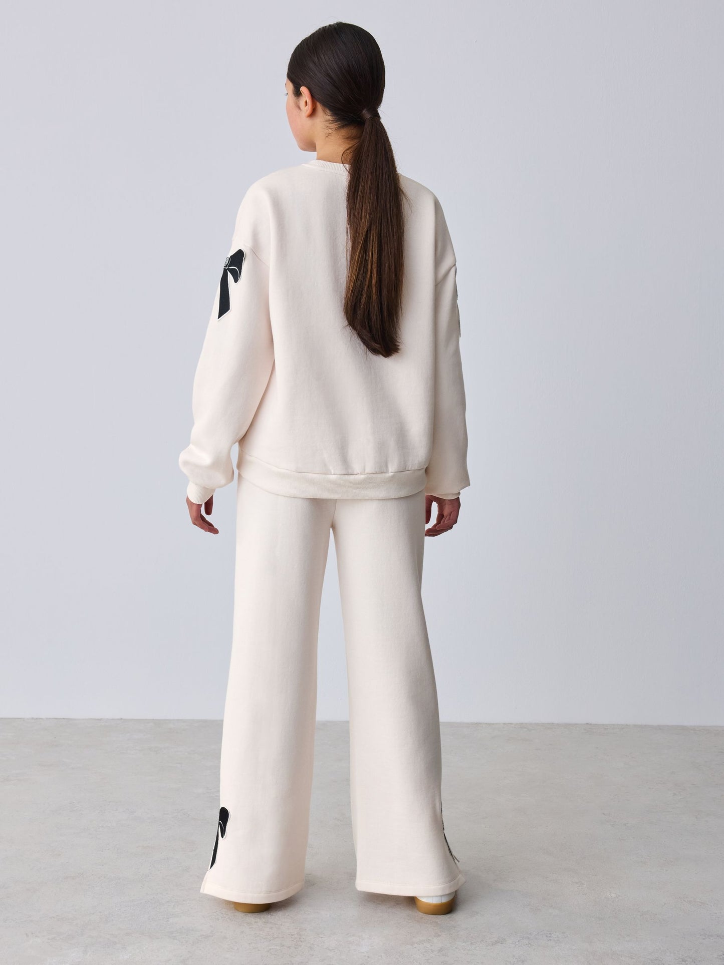 Baker by Ted Baker Cream 2 Piece Bow Applique Sweat & Wide Leg Joggers Set image 2
