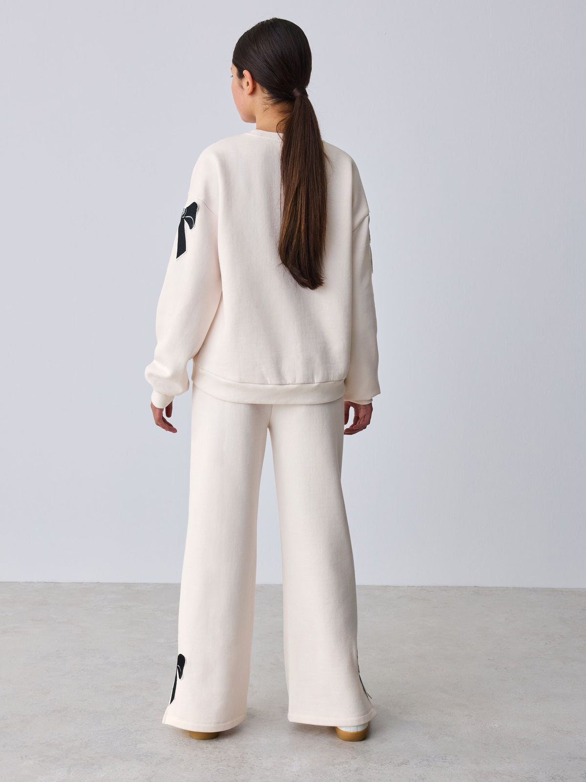 Baker by Ted Baker Cream 2 Piece Bow Applique Sweat & Wide Leg Joggers Set image 2