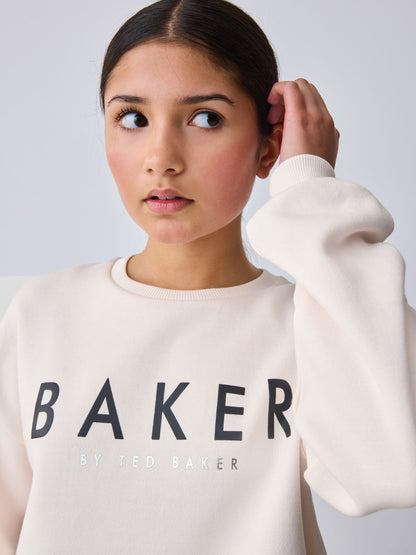 Baker by Ted Baker Cream 2 Piece Bow Applique Sweat & Wide Leg Joggers Set image 3