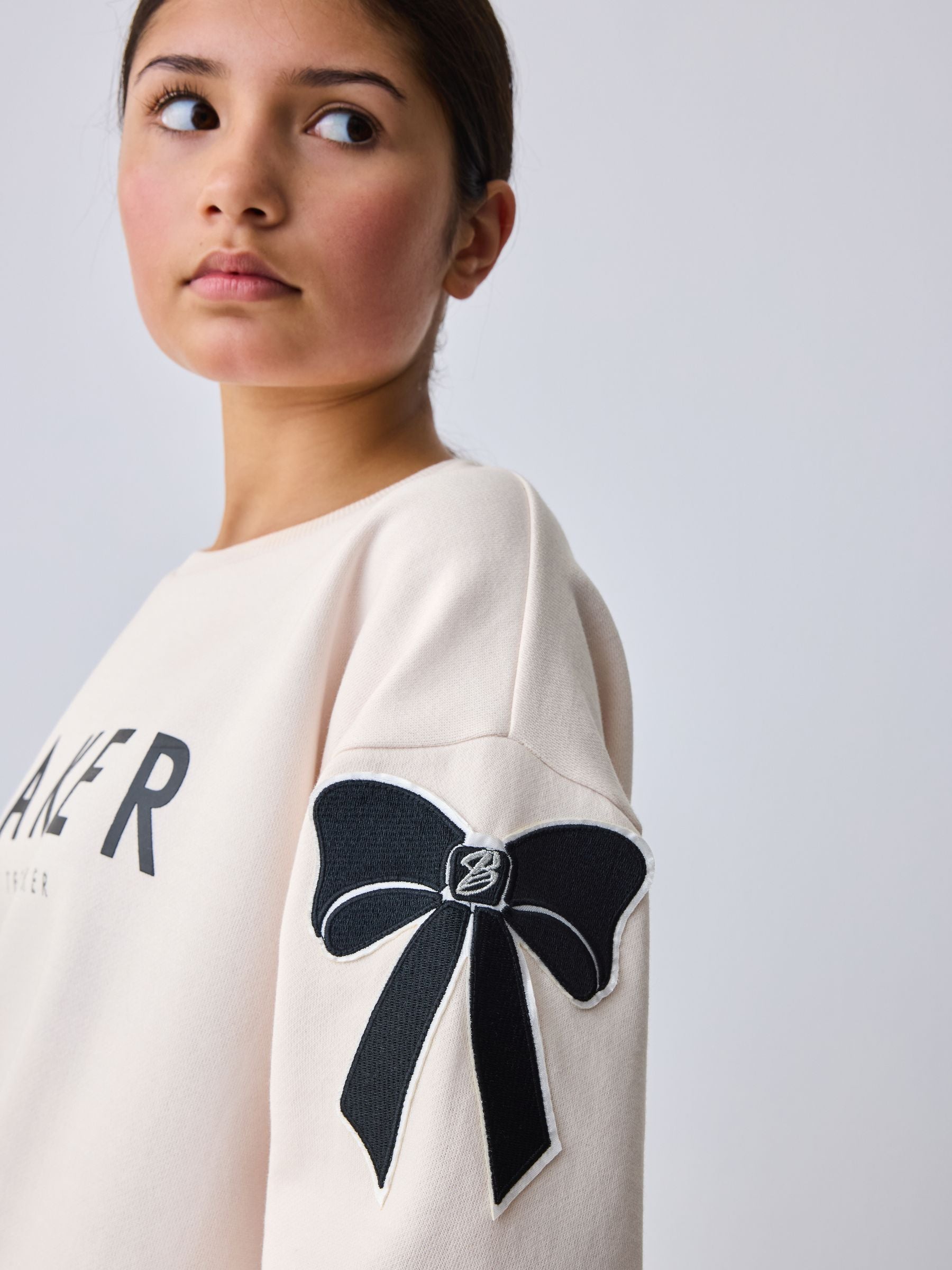 Baker by Ted Baker Cream 2 Piece Bow Applique Sweat & Wide Leg Joggers Set image 4
