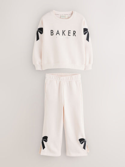 Baker by Ted Baker Cream 2 Piece Bow Applique Sweat & Wide Leg Joggers Set image 8