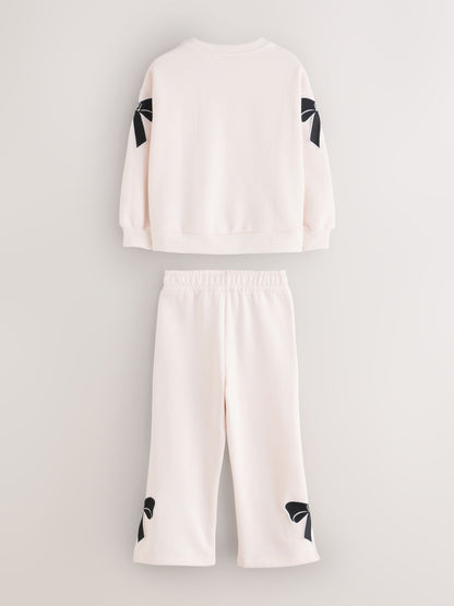 Baker by Ted Baker Cream 2 Piece Bow Applique Sweat & Wide Leg Joggers Set image 9