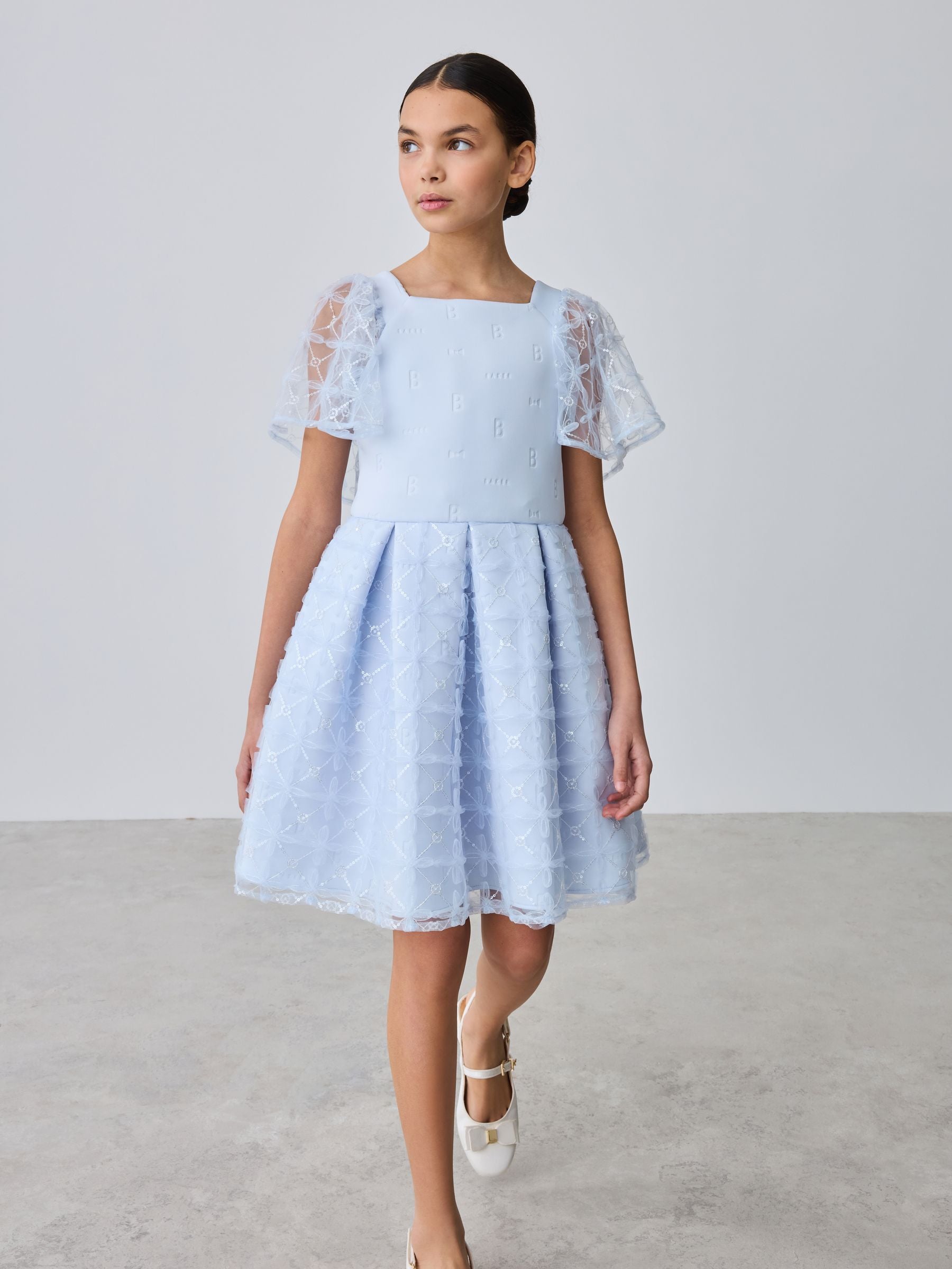 Baker by Ted Baker Mesh Overlay Angel Sleeve Scuba Dress image 3