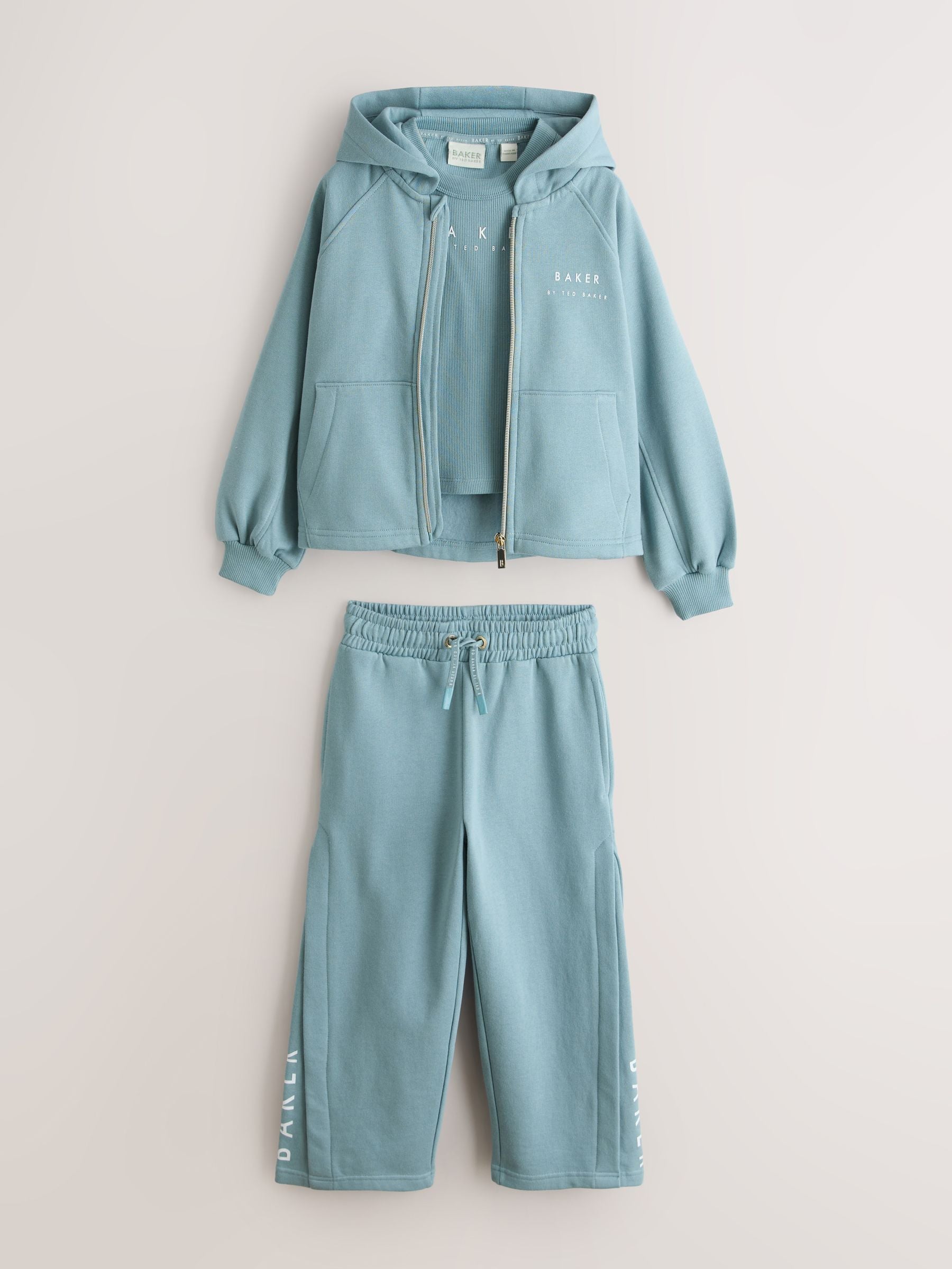 Baker by Ted Baker 3 Piece Blue Vest Hoodie & Wide Leg Joggers Set image 10