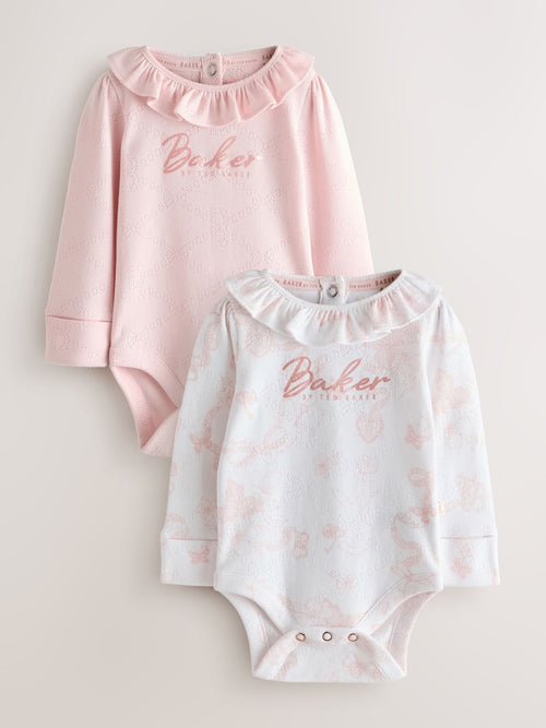 Baker by Ted Baker 2 Pack Pointelle Layette White/Pink Bodysuits image 1