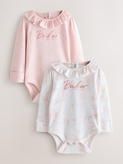 Baker by Ted Baker 2 Pack Pointelle Layette White/Pink Bodysuits image 1