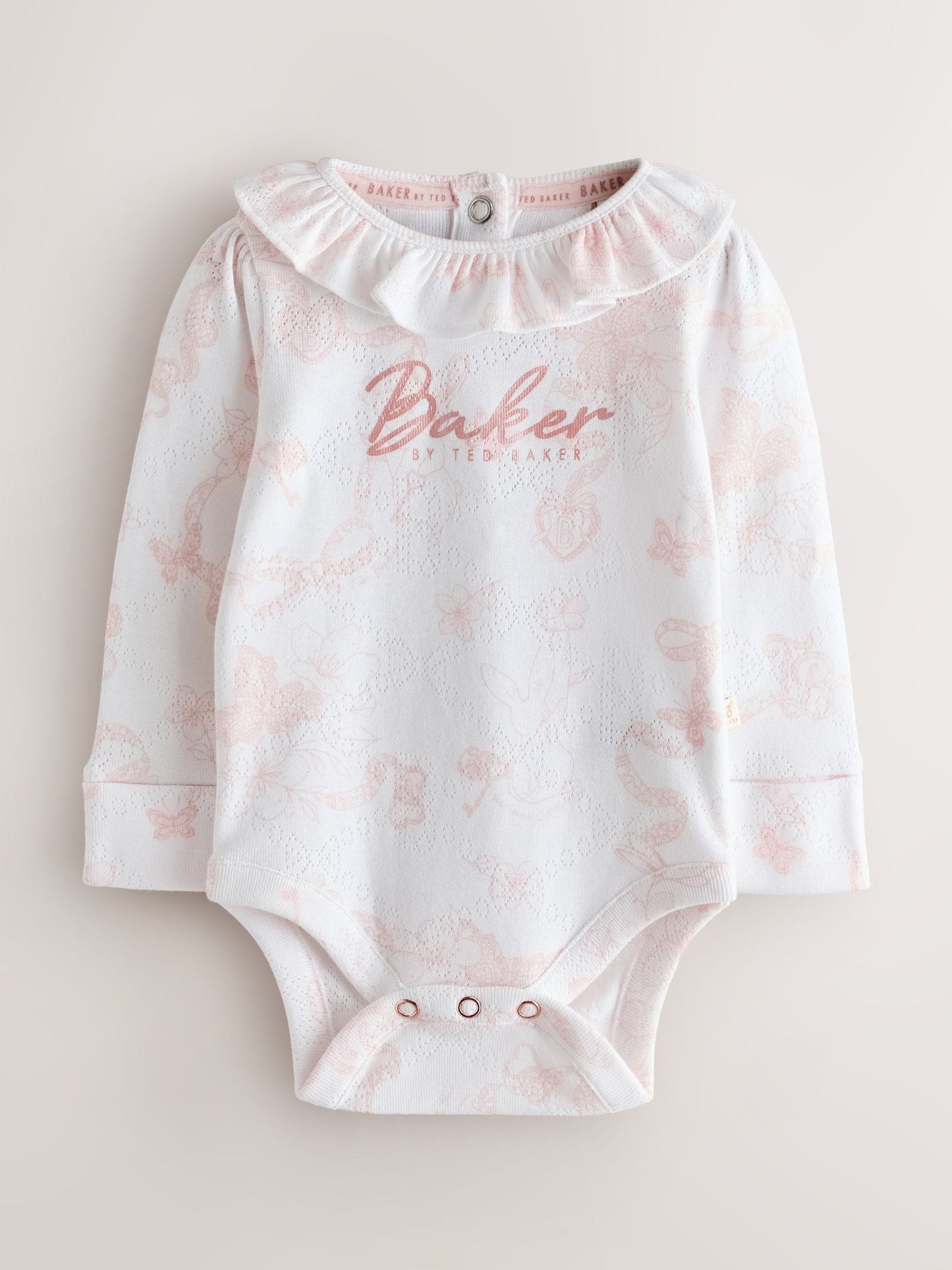 Baker by Ted Baker 2 Pack Pointelle Layette White/Pink Bodysuits image 3