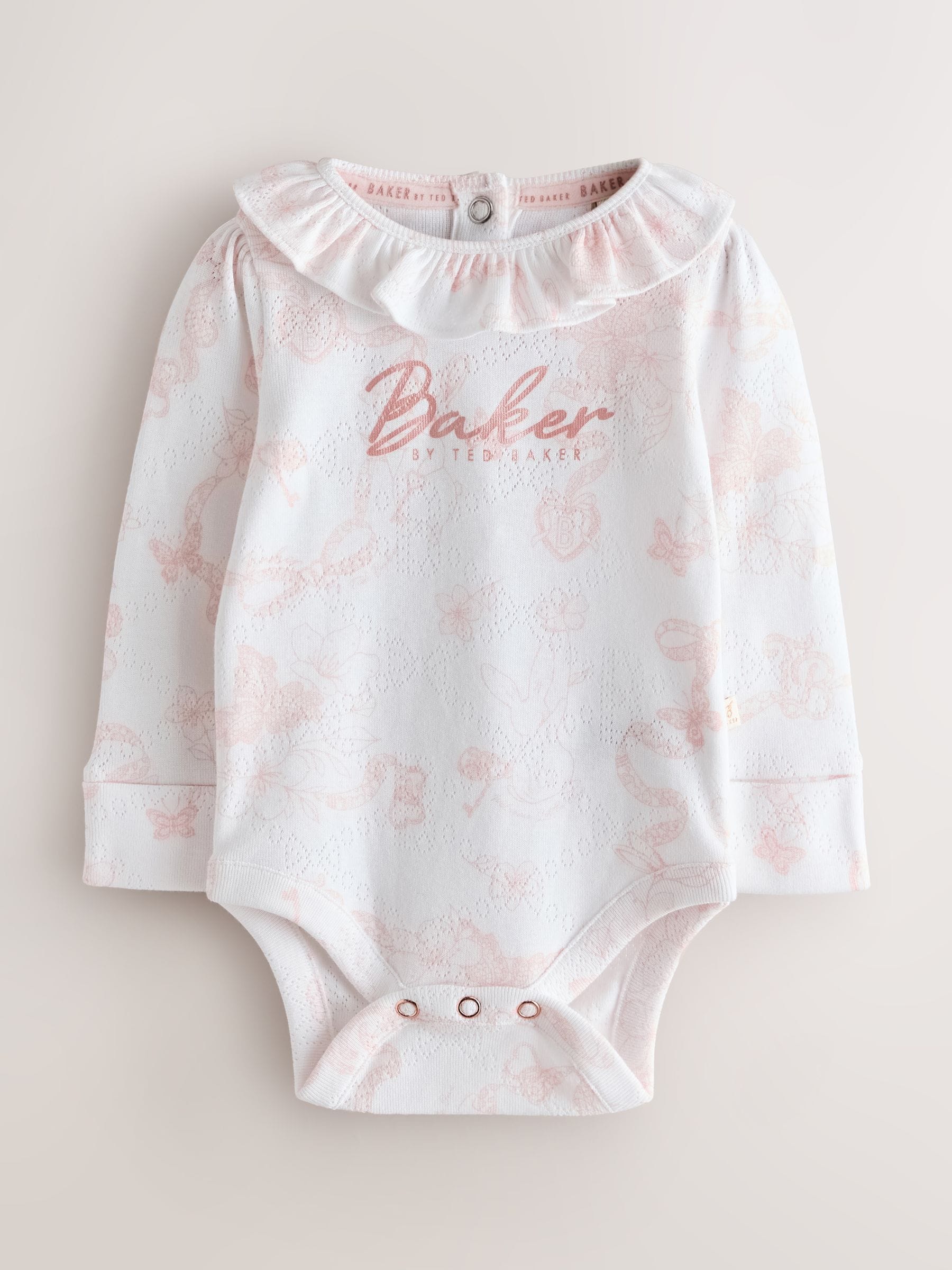 Baker by Ted Baker 2 Pack Pointelle Layette White/Pink Bodysuits image 3