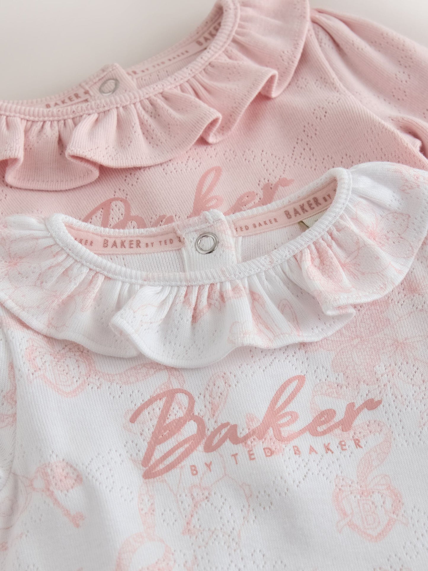 Baker by Ted Baker 2 Pack Pointelle Layette White/Pink Bodysuits image 6