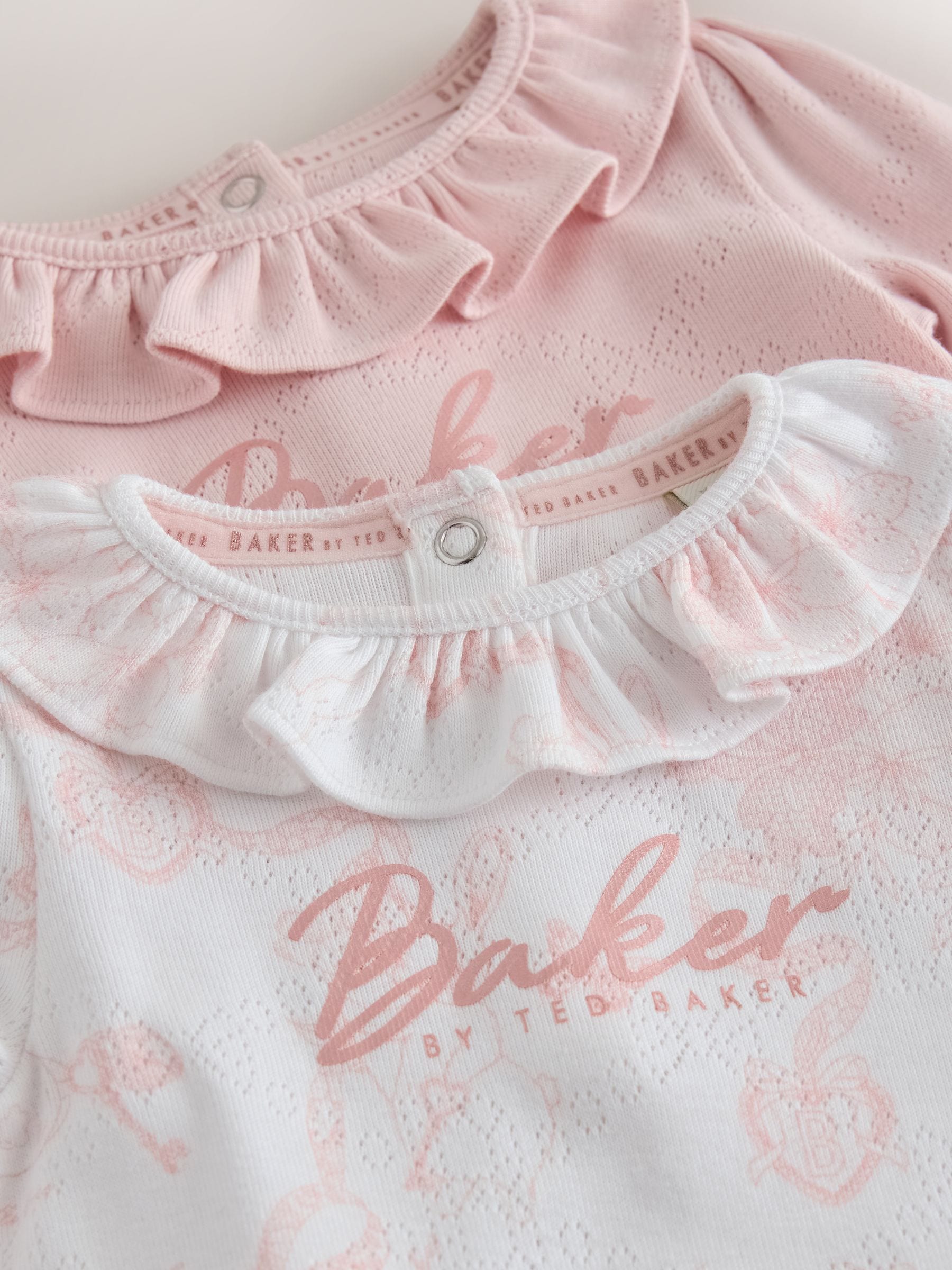 Baker by Ted Baker 2 Pack Pointelle Layette White/Pink Bodysuits image 6