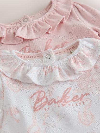 Baker by Ted Baker 2 Pack Pointelle Layette White/Pink Bodysuits image 6
