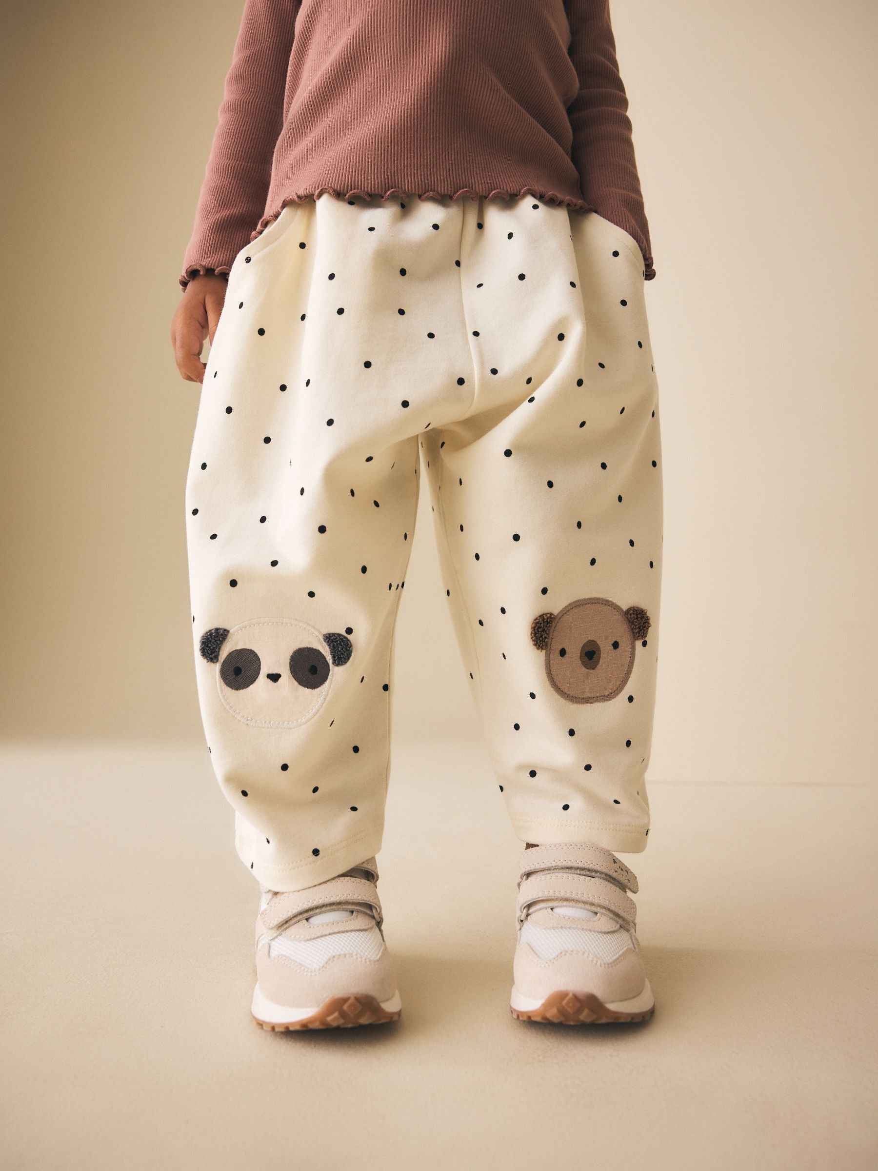 White Mono Spot Bears Embellished Barrel Trousers (3mths-7yrs) image 1