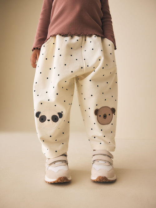 White Mono Spot Bears Embellished Barrel Trousers (3mths-7yrs) image 1